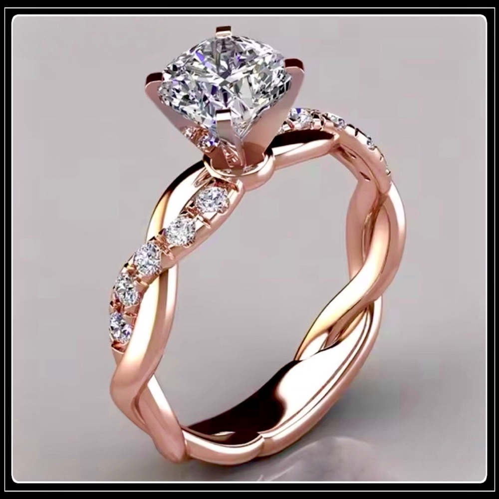 ROSE GOLD SIMULATED DIAMOND PAVE TWIST SOLITAIRE RING 7